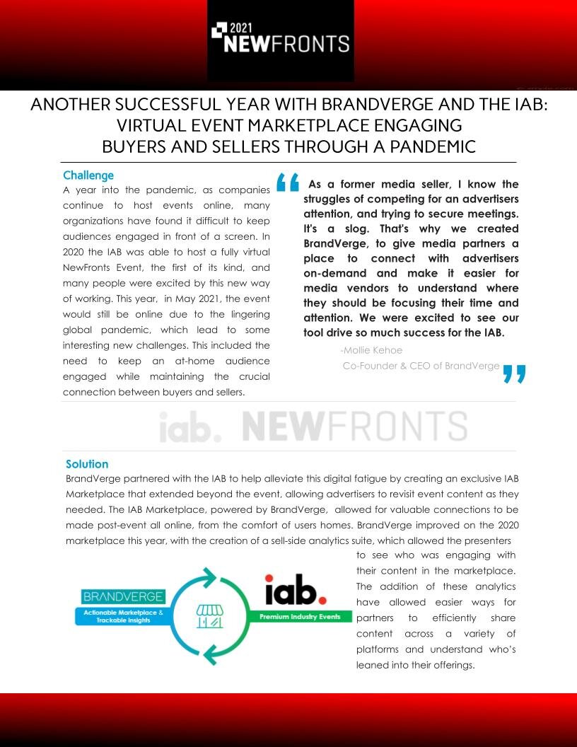 ANOTHER SUCCESSFUL YEAR WITH BRANDVERGE AND IAB: VIRTUAL EVENT MARKETPLACE ENGAGING BUYERS AND SELLERS THROUGH A PANDEMIC