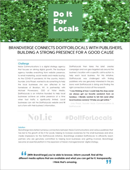 BRANDVERGE CONNECTS DOIT FOR LOCALS WITH PUBLISHERS, BUILDING A STRONG PRESENCE FOR A GOOD CAUSE